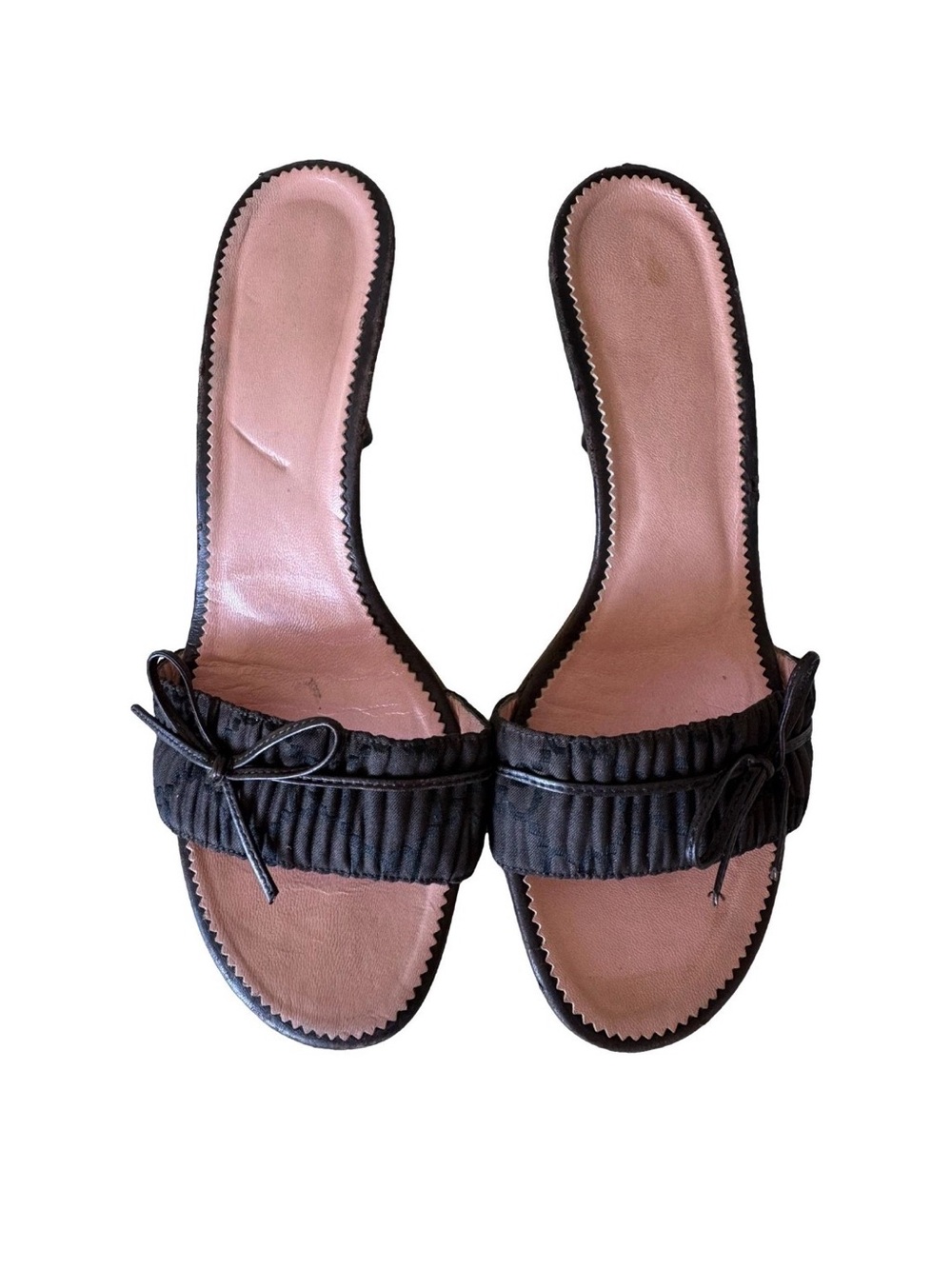 Gucci Vintage SS 2001 Dark Brown GG Logo Bow Sandal Heels Size 8 Y2K Shoes